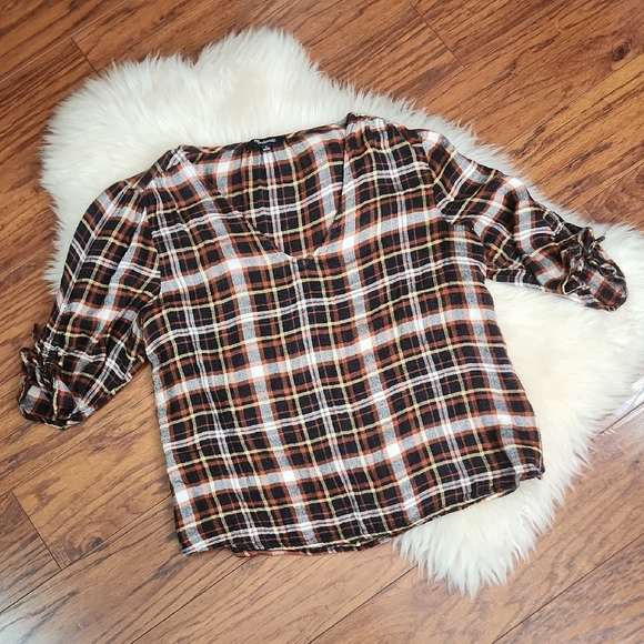 Madewell Tops - Madewell Plaid Cinch Sleeve Blouse